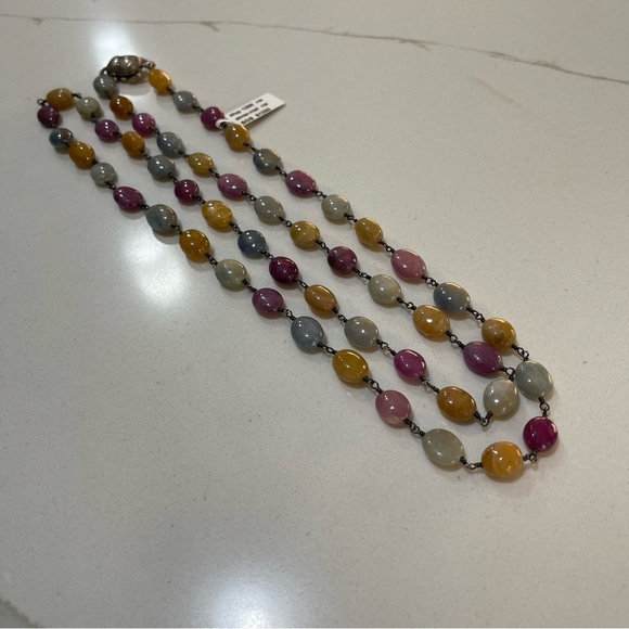 One of a kind oval Natural Sapphire oval bead necklace 36” in length. - Picture 11 of 11